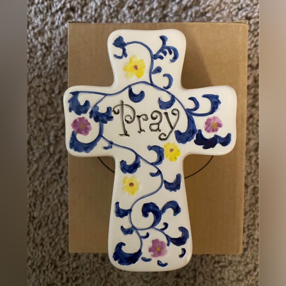 Decorative Ceramic Cross with Floral Design